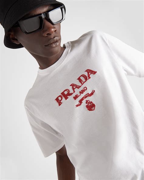 prada t shirt mens red logo|prada men's short sleeve shirts.